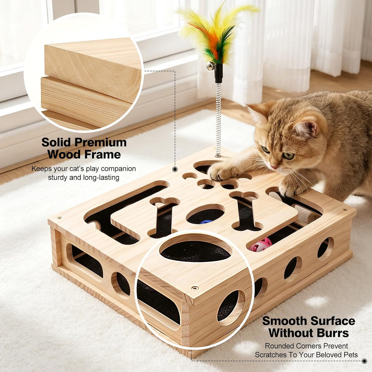 cat nail file enrichment box for indoor cats shown in use