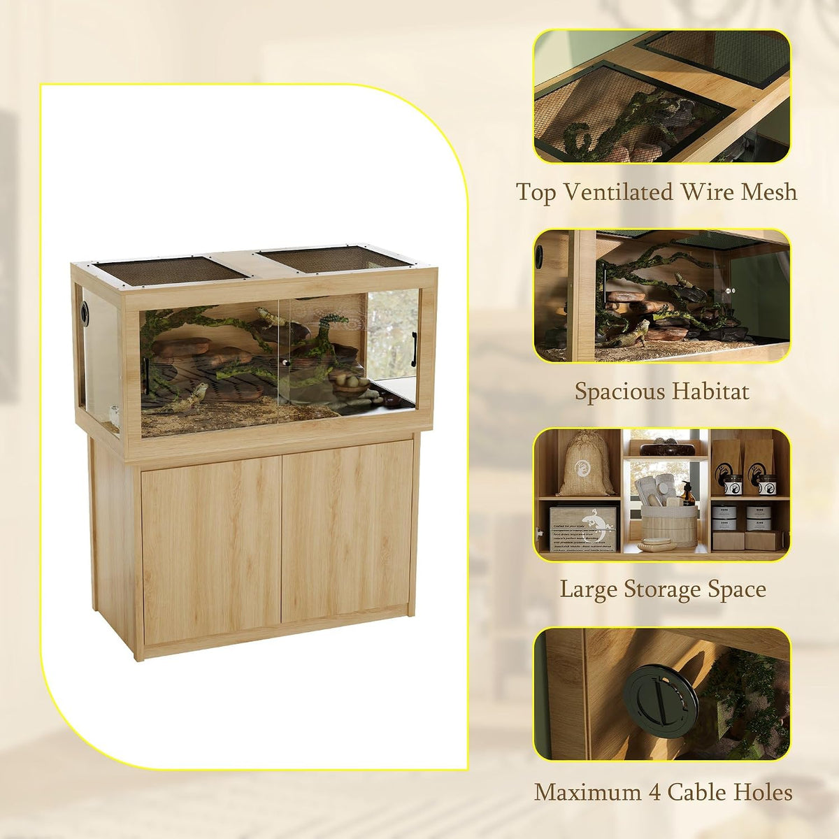 120 gallon reptile tank, terrarium tank with stand shown in use