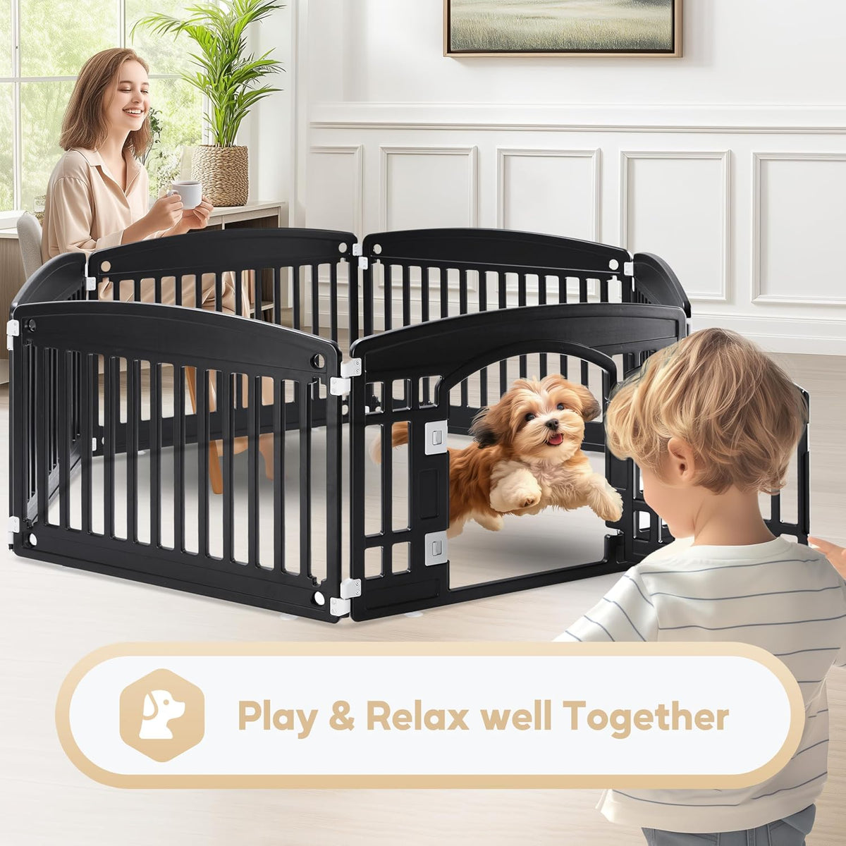 simple deluxe plastic dog playpen, 24" exercise 6-panel, side view