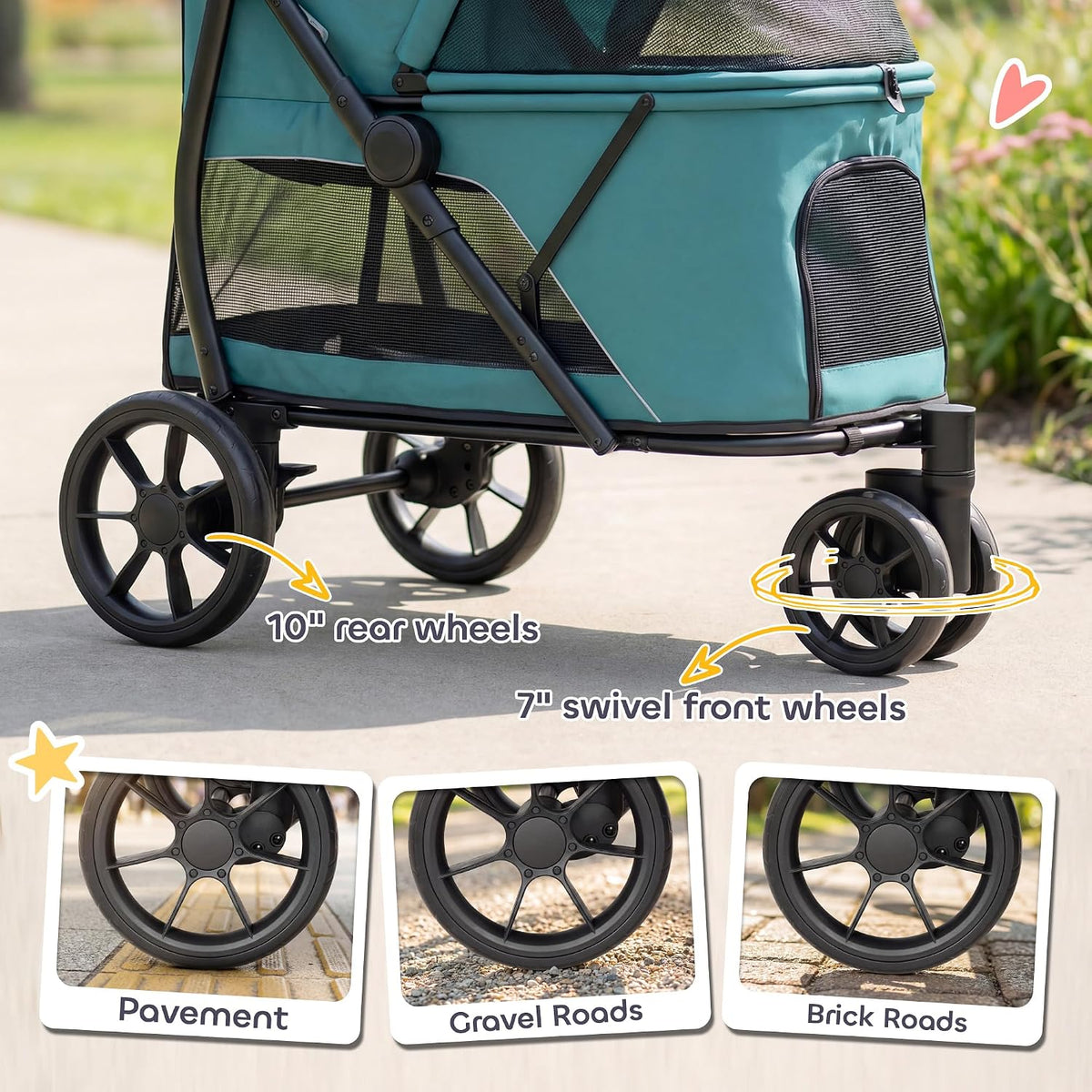 pawhut 3 wheel pet stroller for medium dogs showing dimensions