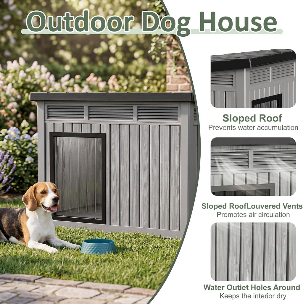 drato large dog house, weatherproof resin large dog shown in use