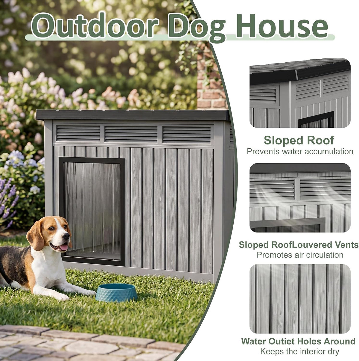 drato large dog house, weatherproof resin large dog shown in use