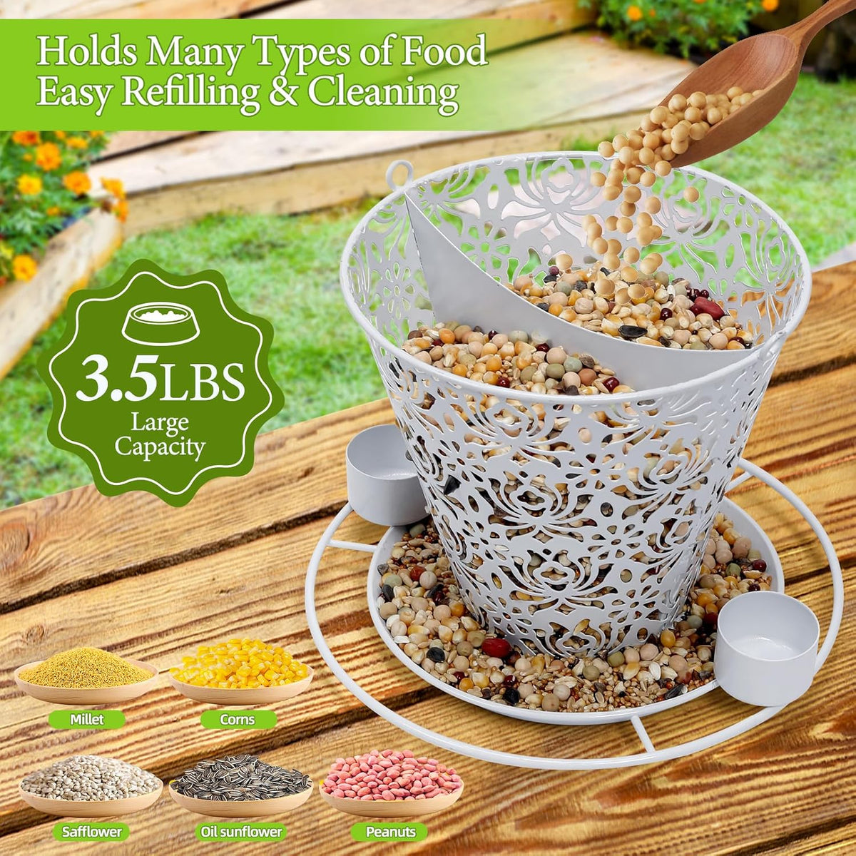 solar bird feeders for outside hanging metal wild showing dimensions