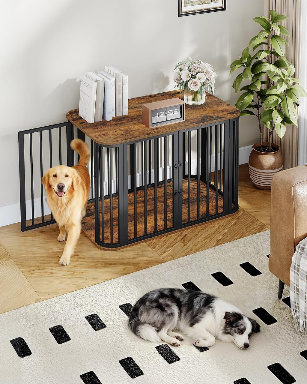 hzuaneri 39.4 in l dog crate furniture, wooden, close-up detail
