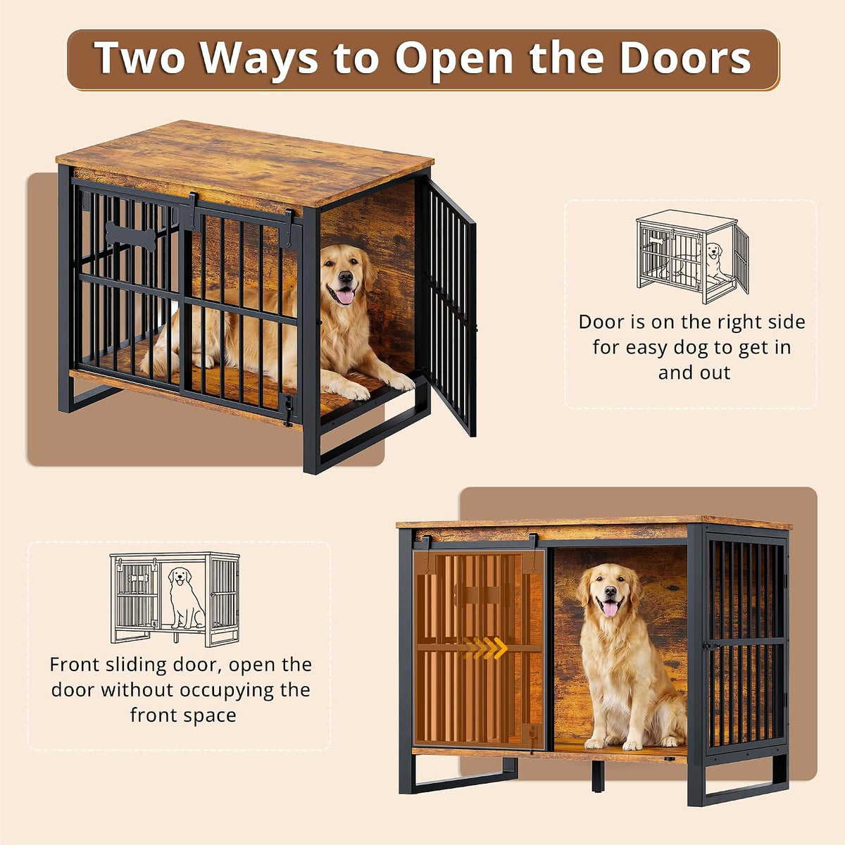 ironck 39.4" dog crate furniture with sliding door shown in use