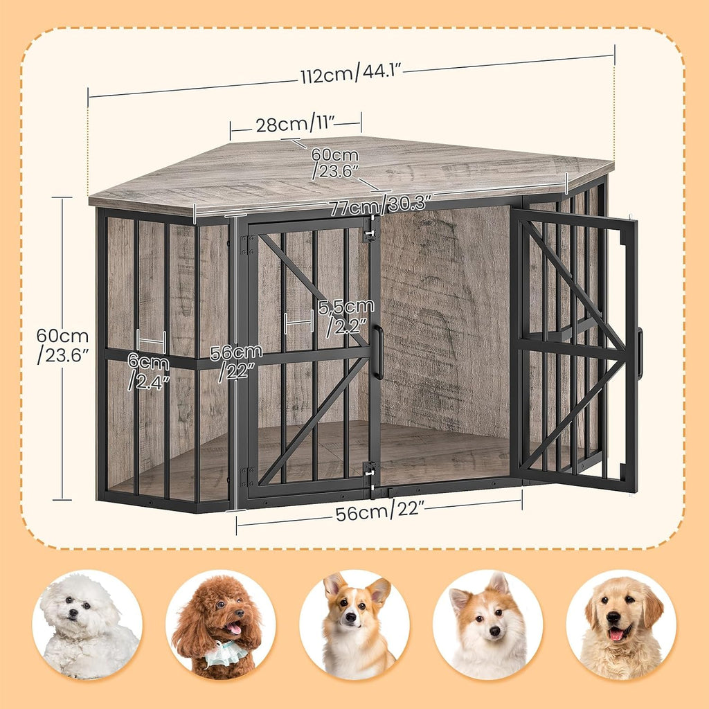 choezon 44" corner dog crate furniture for medium shown in use