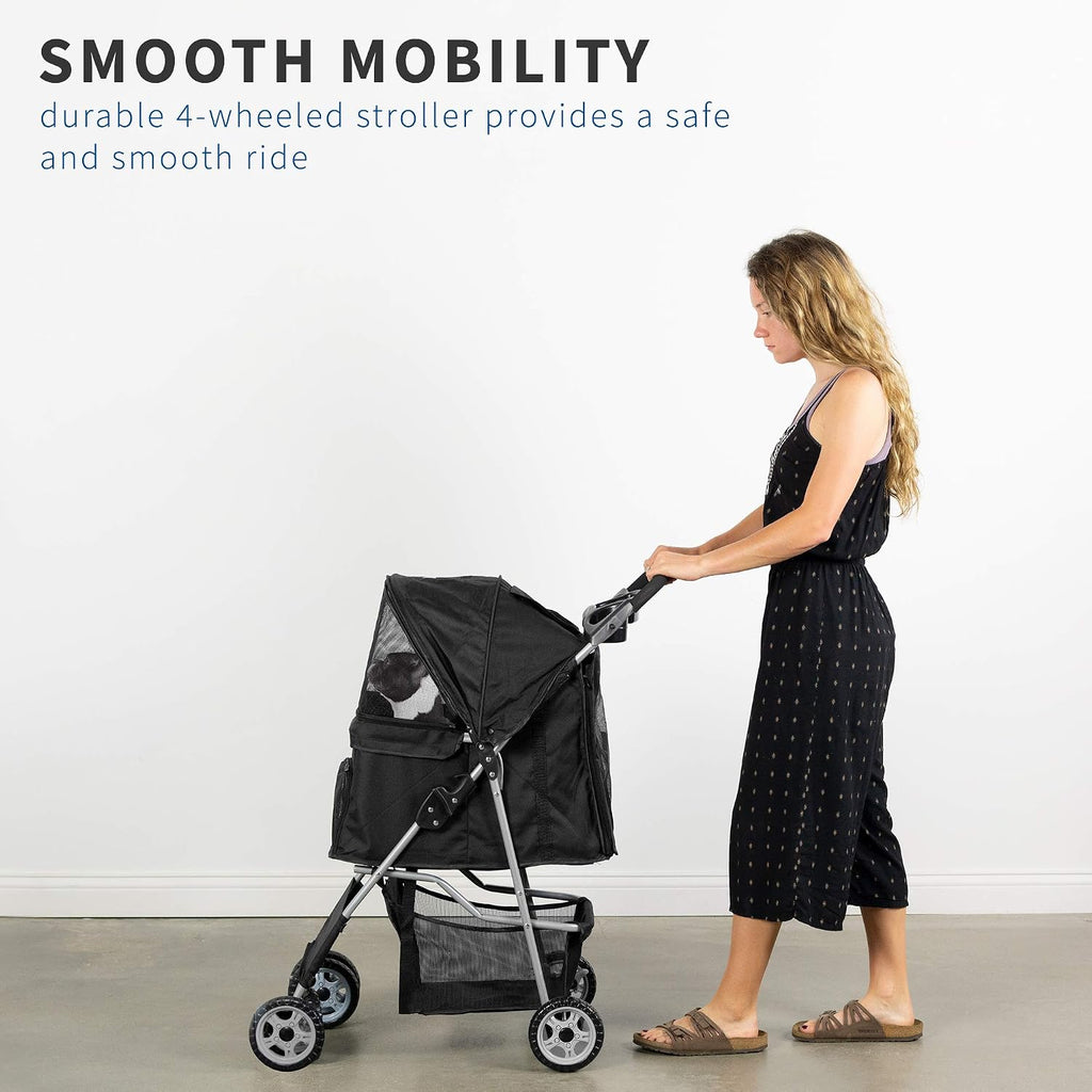 vivo black 4 wheel pet stroller for cat, front angle view