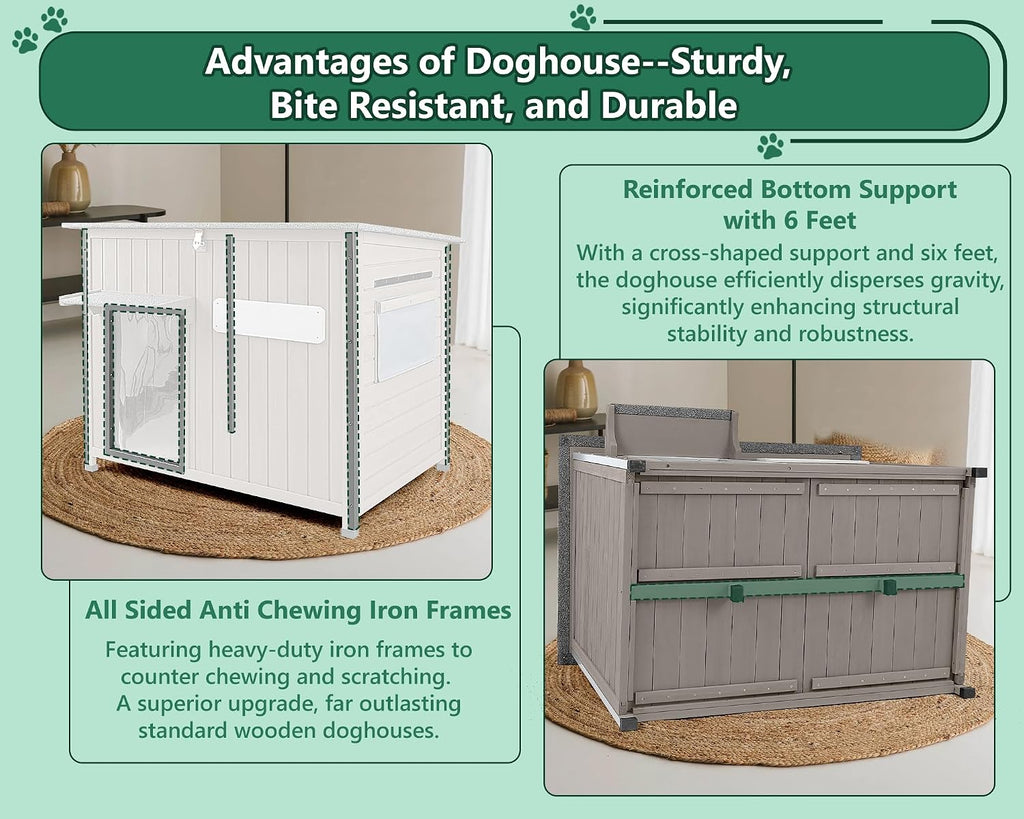 petscosset 43.3" l large outdoor dog house weatherproof, side view
