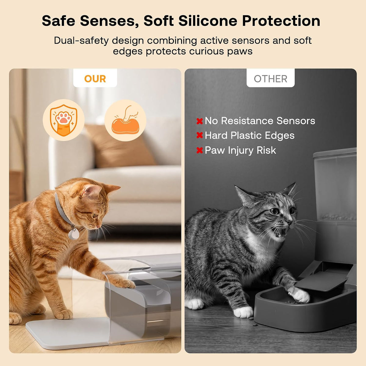 heapets automatic cat feeder with rfid collar sensor showing dimensions