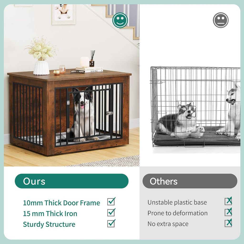 yitahome 38" dog crate furniture 2-in-1 iron-wood fusion shown in use