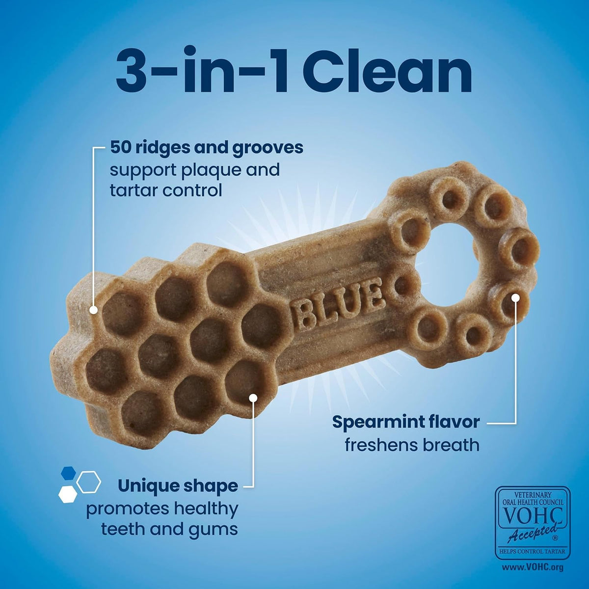 blue buffalo chicken & spearmint large dental chews, side view