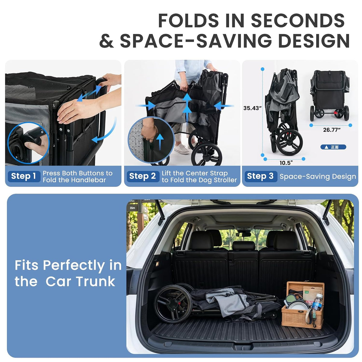 large dog stroller for medium & large dogs, side view