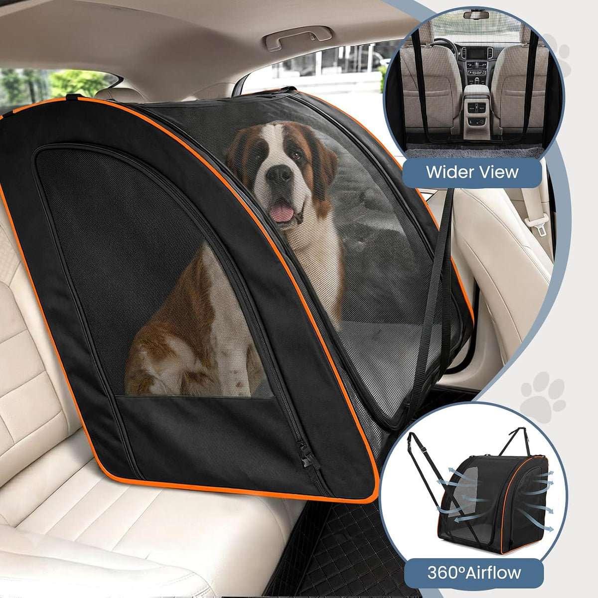 dog car seat, enclosed carrier for pets travel showing dimensions