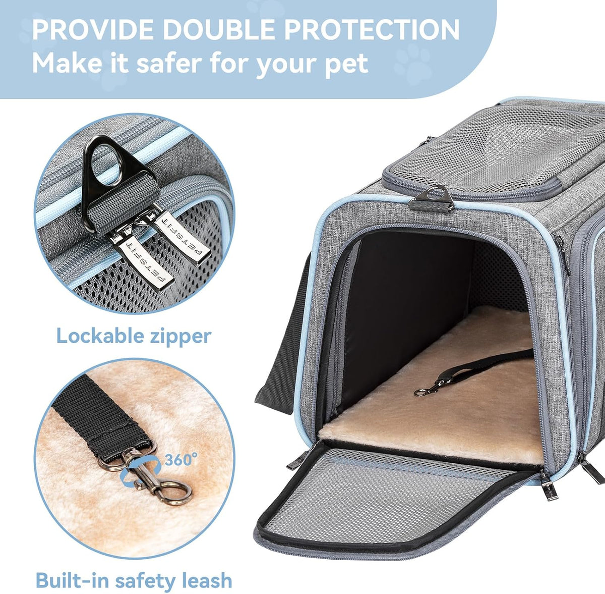 petsfit small double expandable cat carrier for kittens showing dimensions