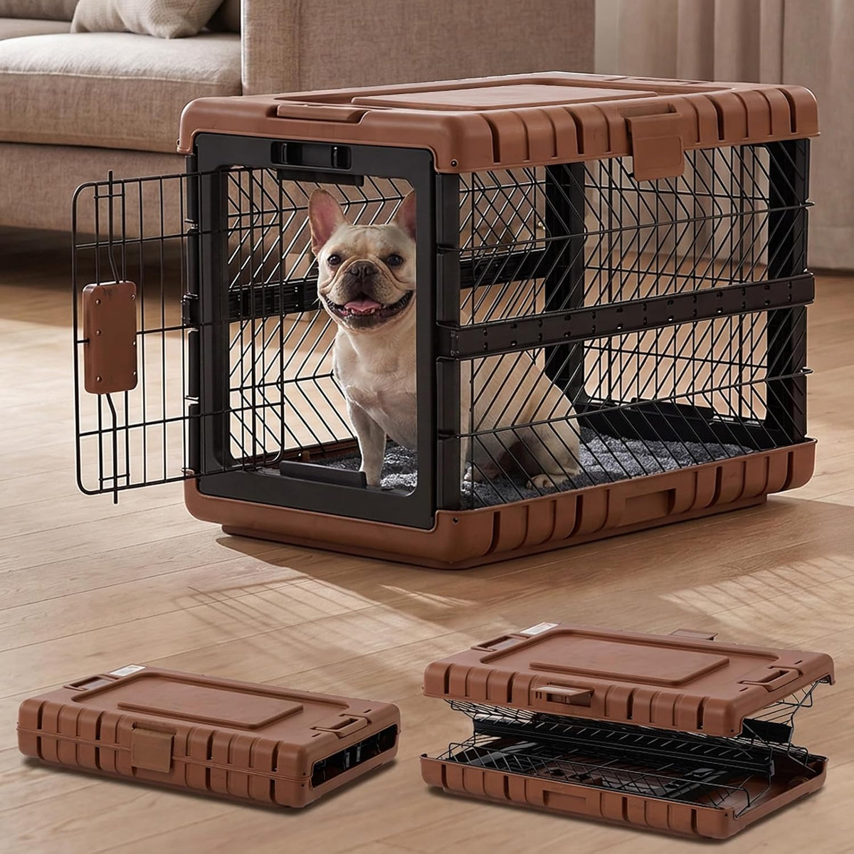 zomisia collapsible dog crate with bed mat, 28'', main product view