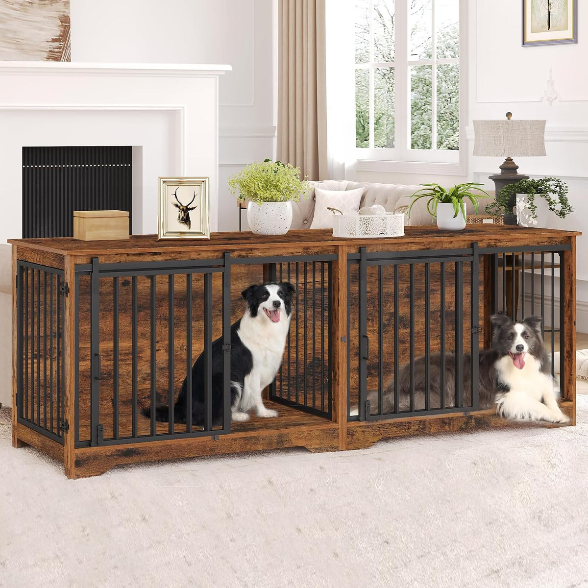 hzuaneri 77.6 in double dog crate furniture, dog, main product view