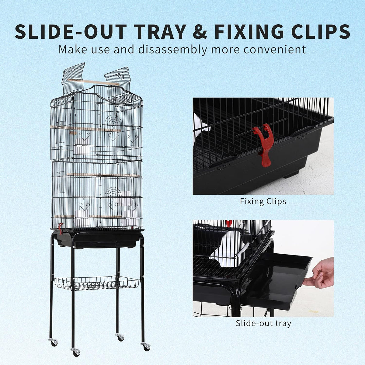 hcy open top standing bird cage 64 inch, side view
