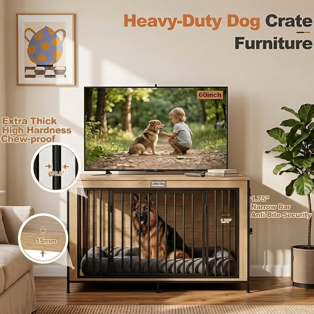 48" xl dog crate furniture for large dogs,farmhouse shown in use