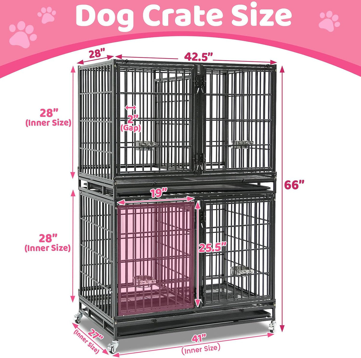 two tiers 42 inch stackable heavy duty dog shown in use