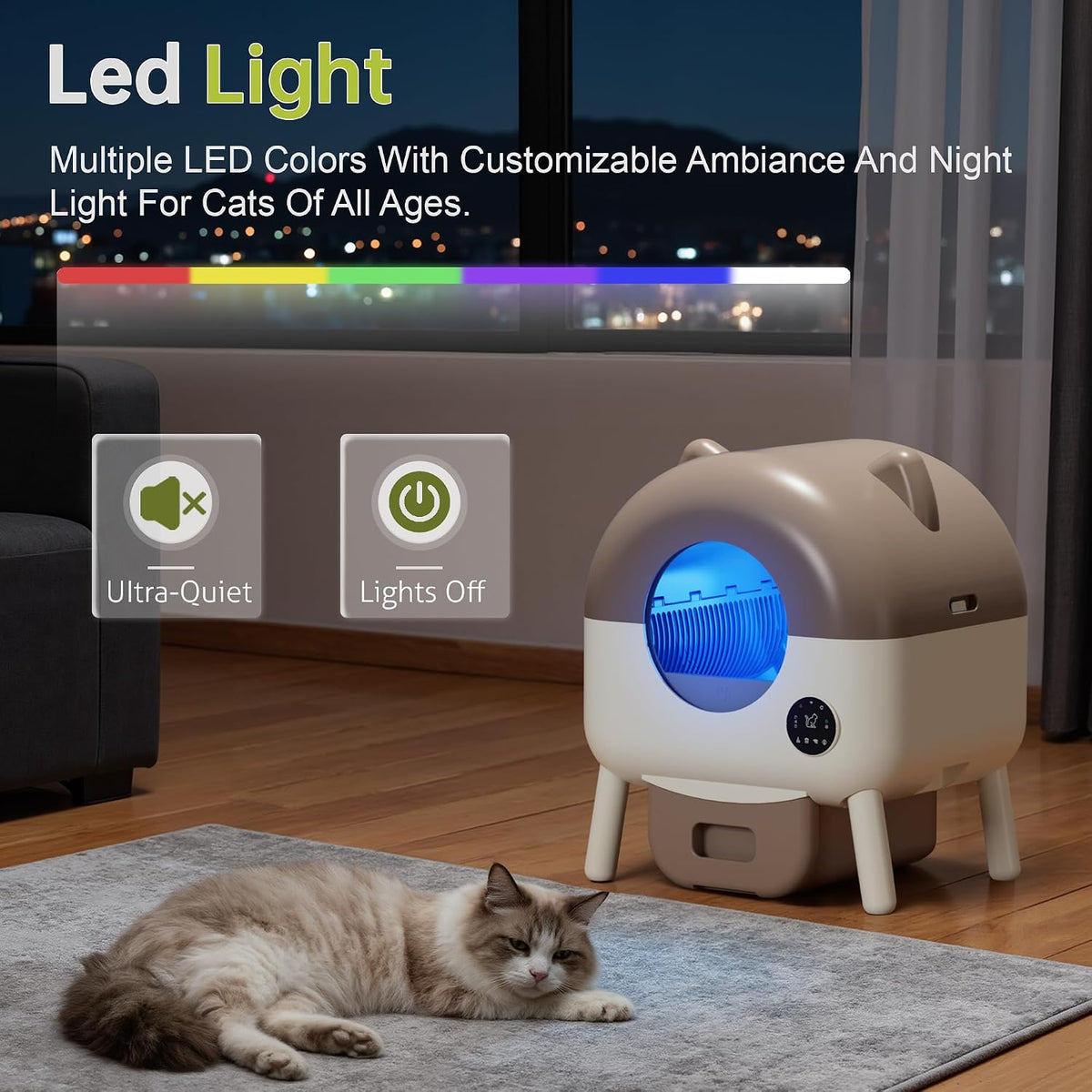 greesum fully enclosed self-cleaning cat litter box, 76l showing dimensions