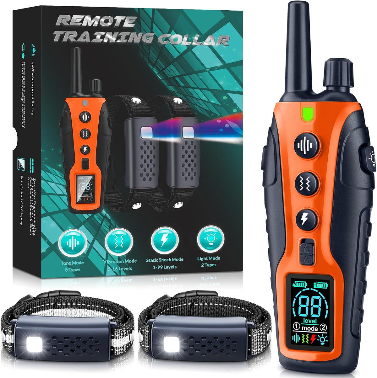 dog shock collar 2 dogs(15-150lbs) with flashing light, main product view