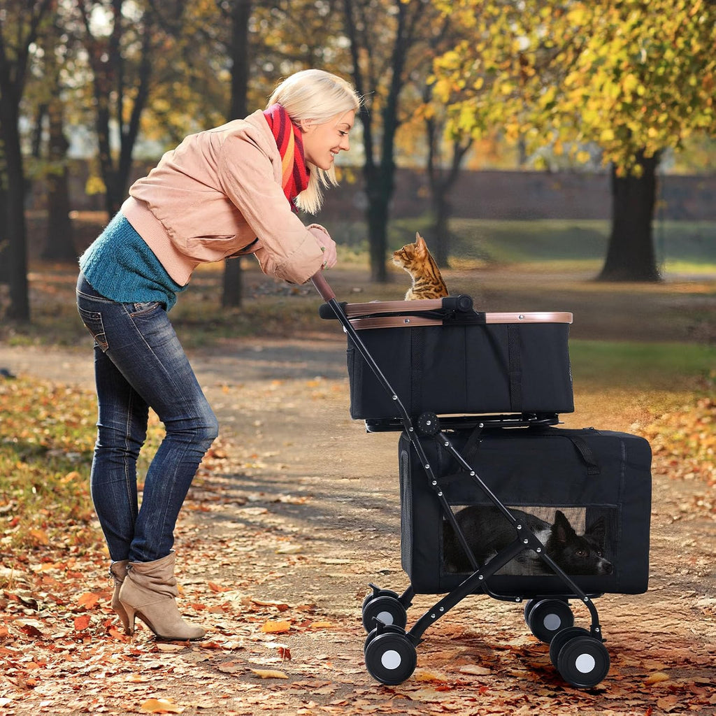 double pet stroller for small medium dogs on a desk or shelf