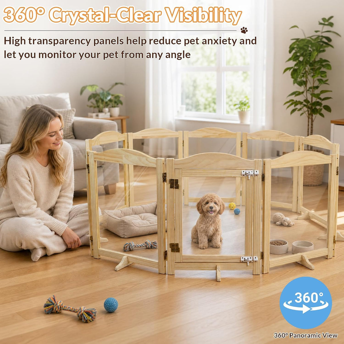 torontokyo wooden dog playpen, 2-panel foldable dog fence, close-up detail