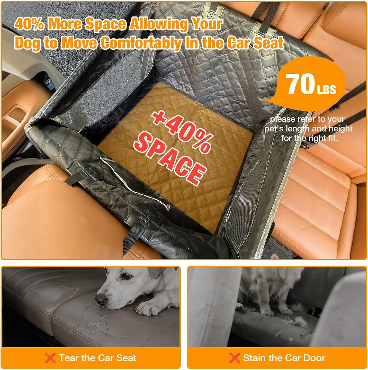 dog car seat for large medium dogs, half showing dimensions