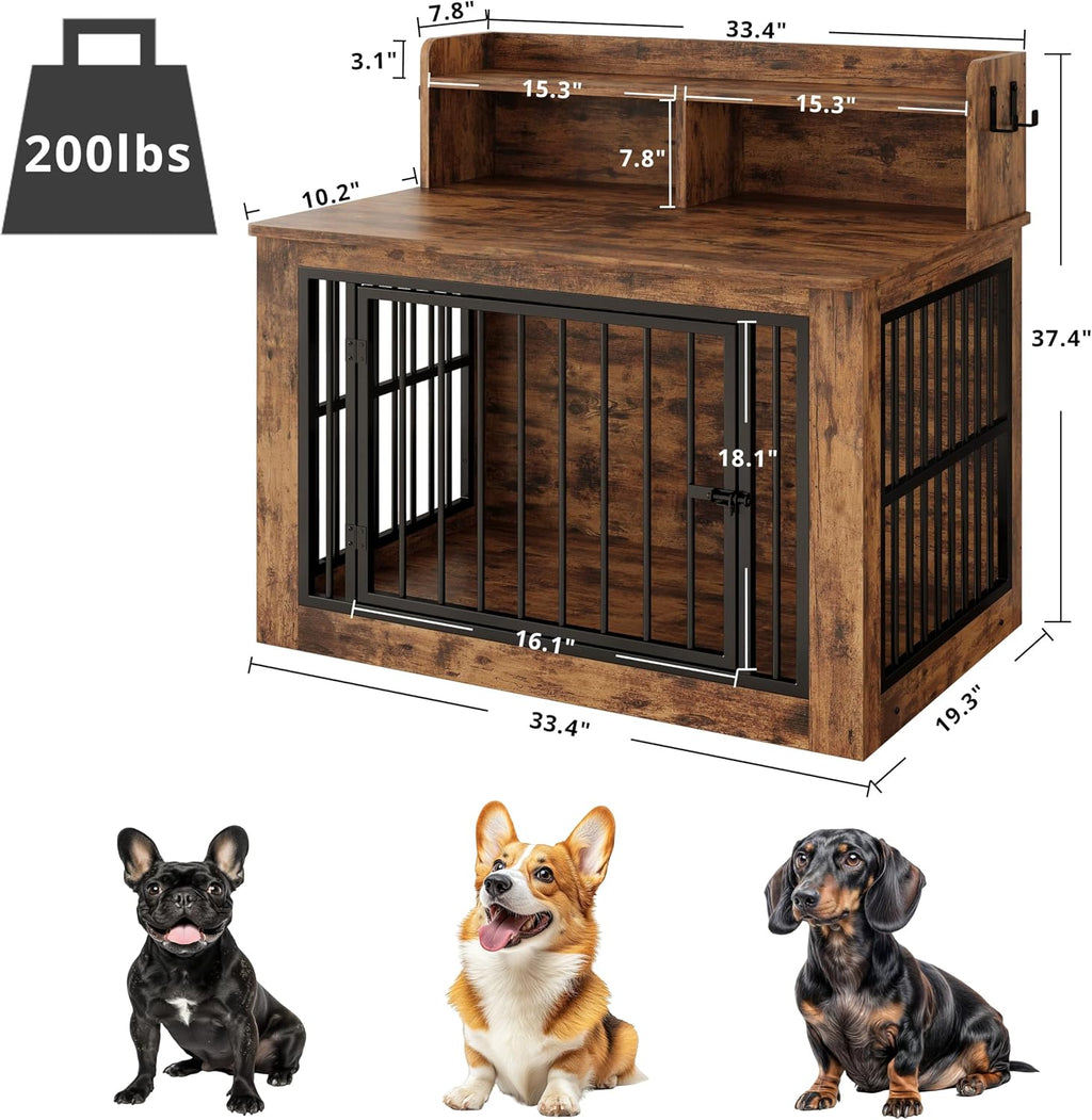ironck 33.4" small dog crate furniture with storage shown in use