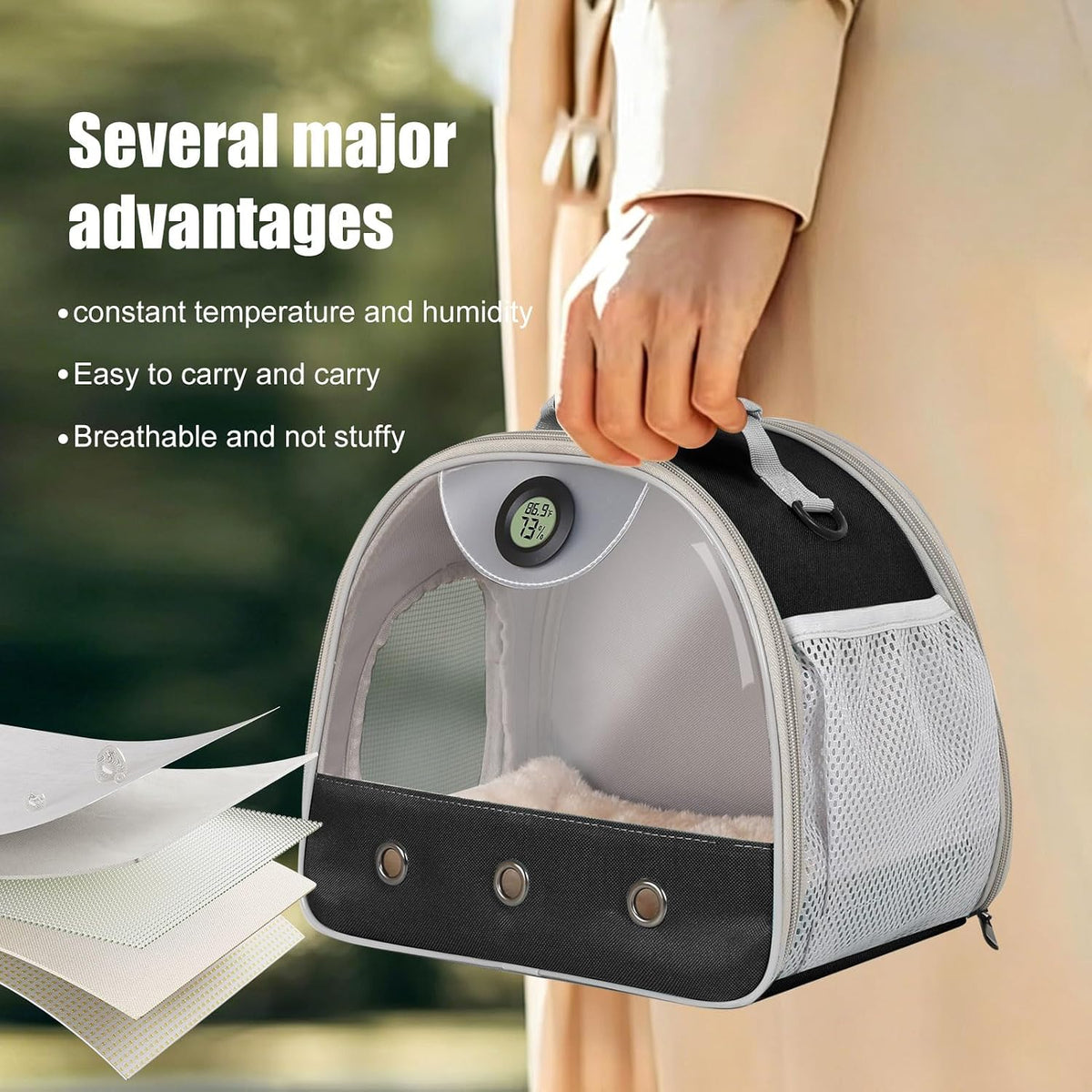 bearded dragon carrier, reptile travel bag with built-in, close-up detail