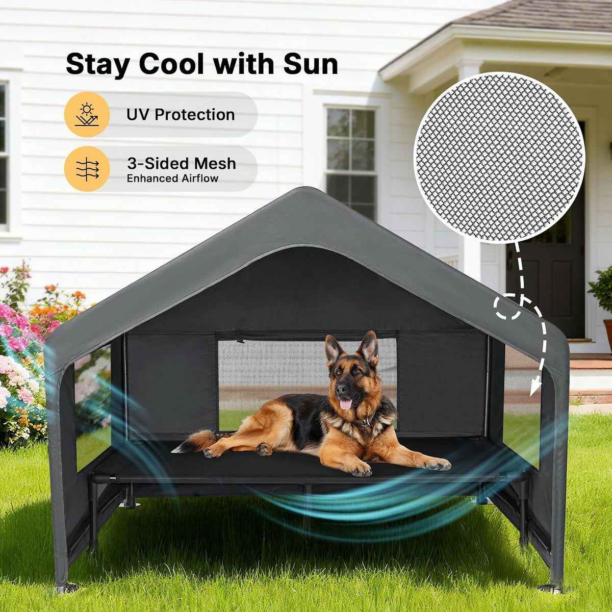 veehoo extra large dog house outdoor includes elevated, side view