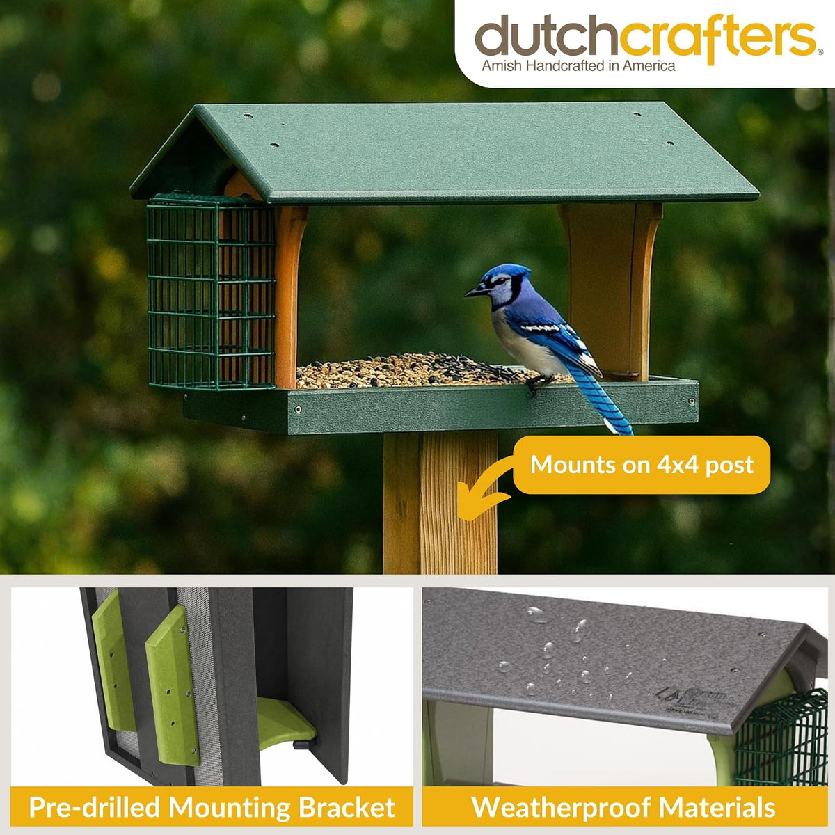 classic single suet poly bird feeder (gray &, close-up detail