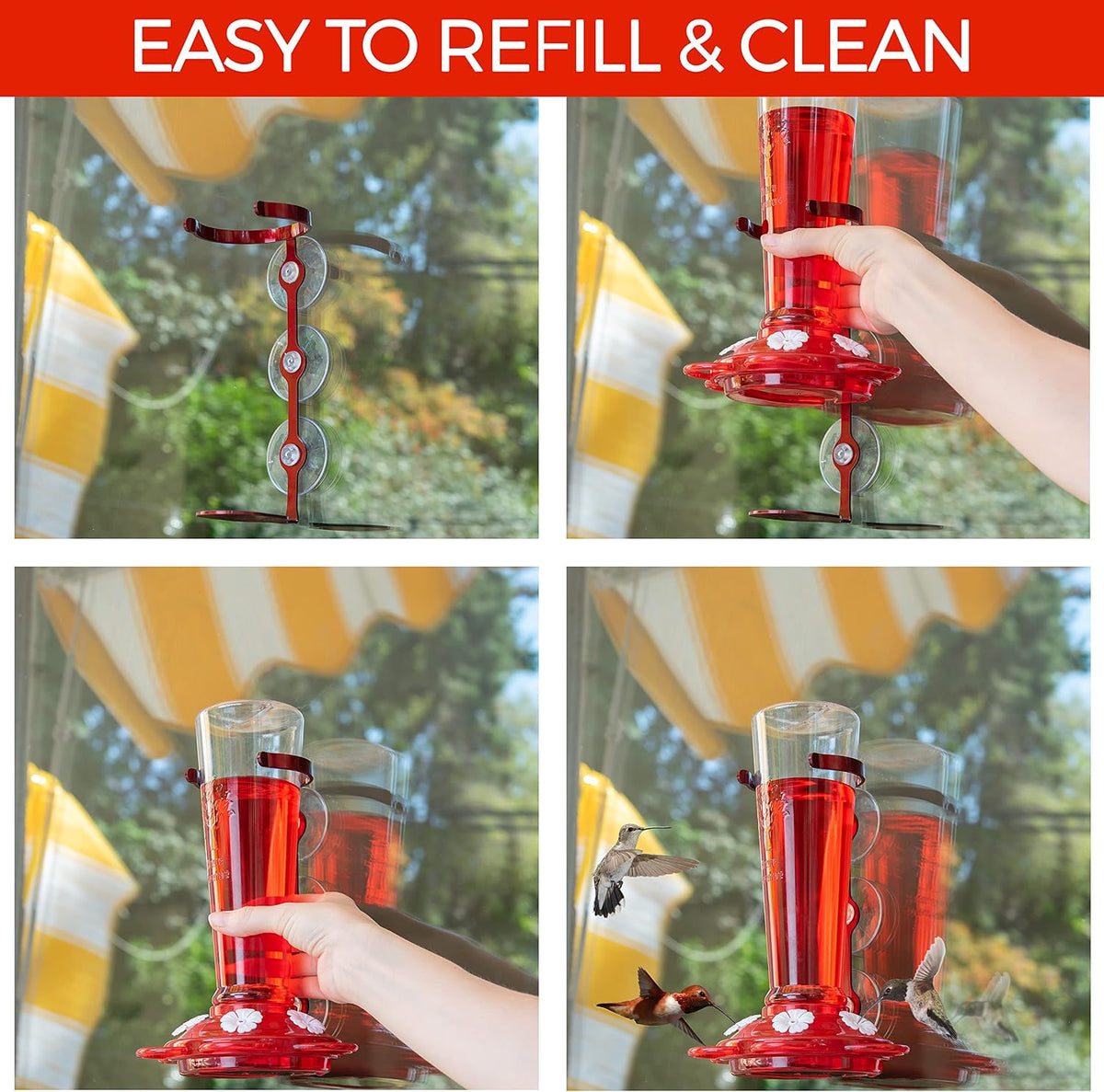 window hummingbird feeders for outdoors including 3 colors showing dimensions