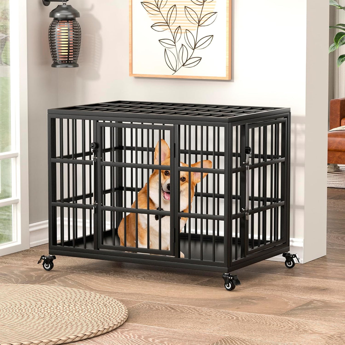 verifurty 30" heavy duty dog crate for medium/small, front angle view