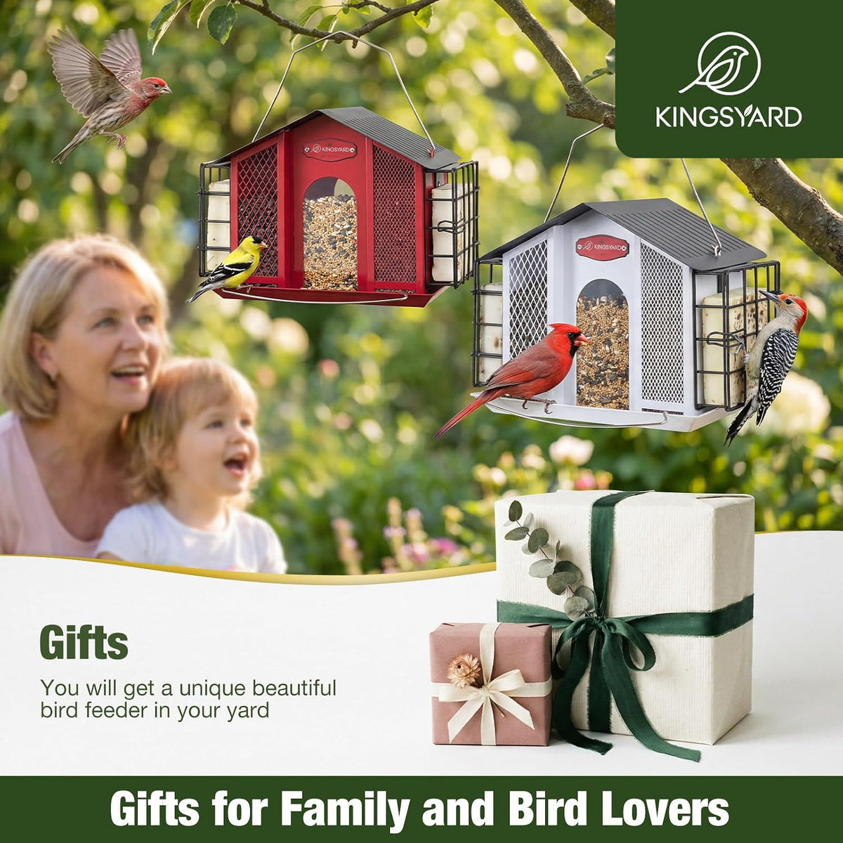 kingsyard 4-in-1 4 lbs large metal bird feeder showing dimensions