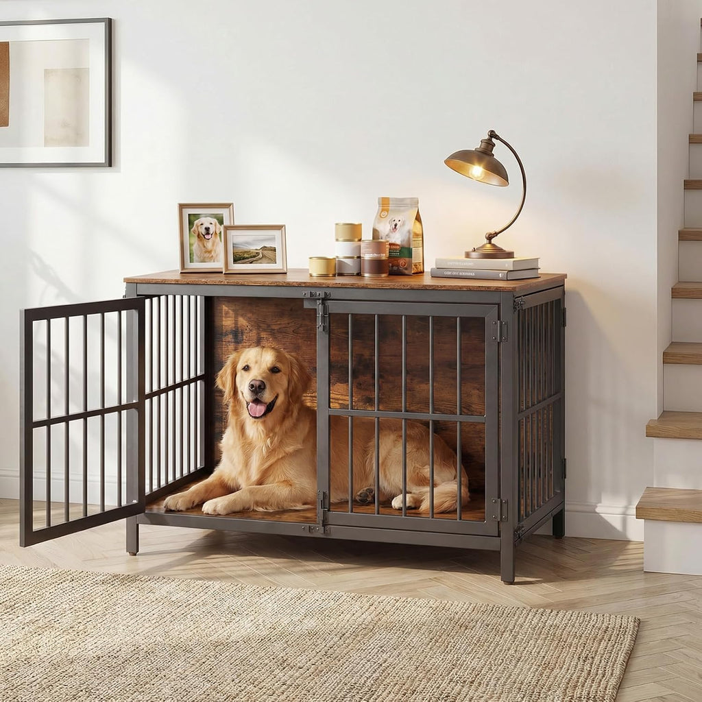 hoobro heavy duty dog crate furniture, 39.4" wooden, close-up detail