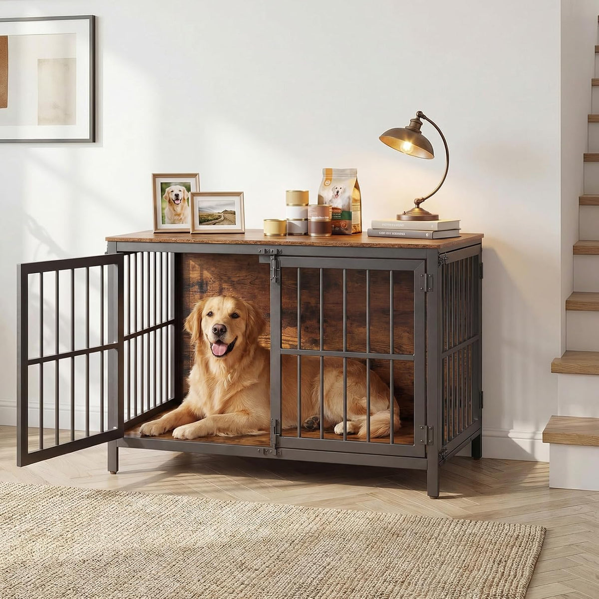 hoobro heavy duty dog crate furniture, 39.4" wooden, close-up detail