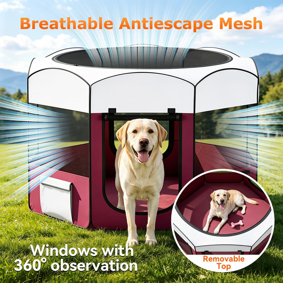 bestpet portable dog & cat playpen foldable enclosed, close-up detail