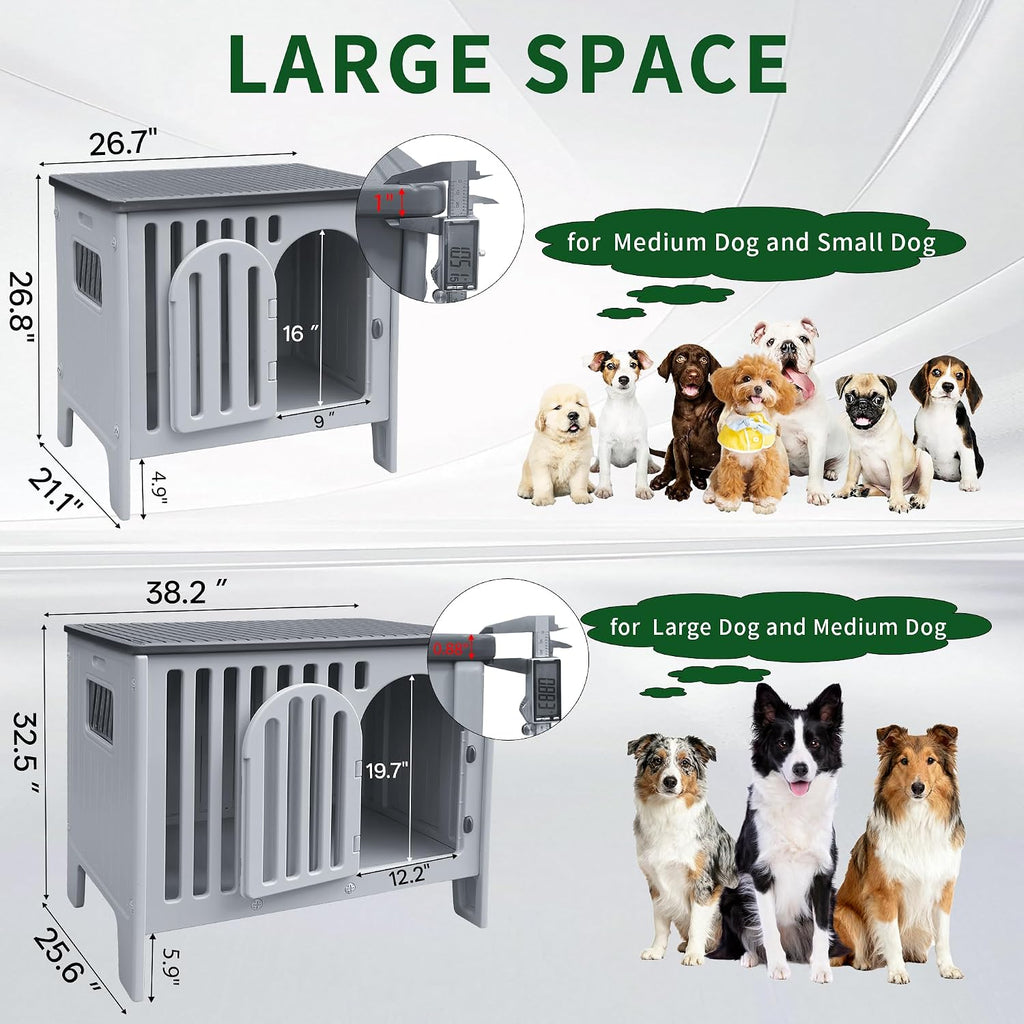 dog crate furniture 26.8“ plastic dog kennel indoor showing dimensions