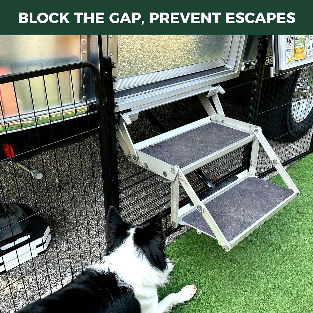 fxw rollick dog playpen with rv step grid, side view