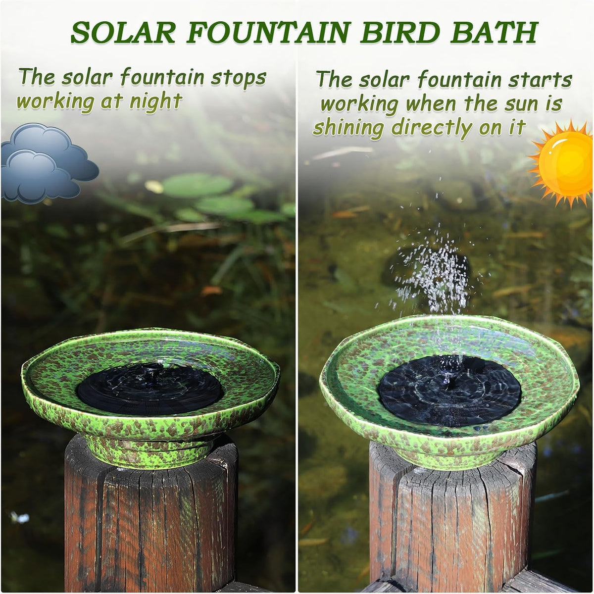 11.6" solar ceramic bird bath fountain,birdbaths for outside, side view