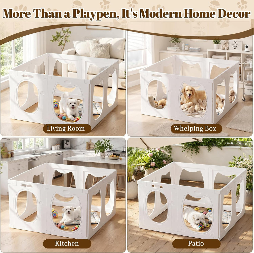 clear acrylic dog playpen indoor with toy & on a desk or shelf