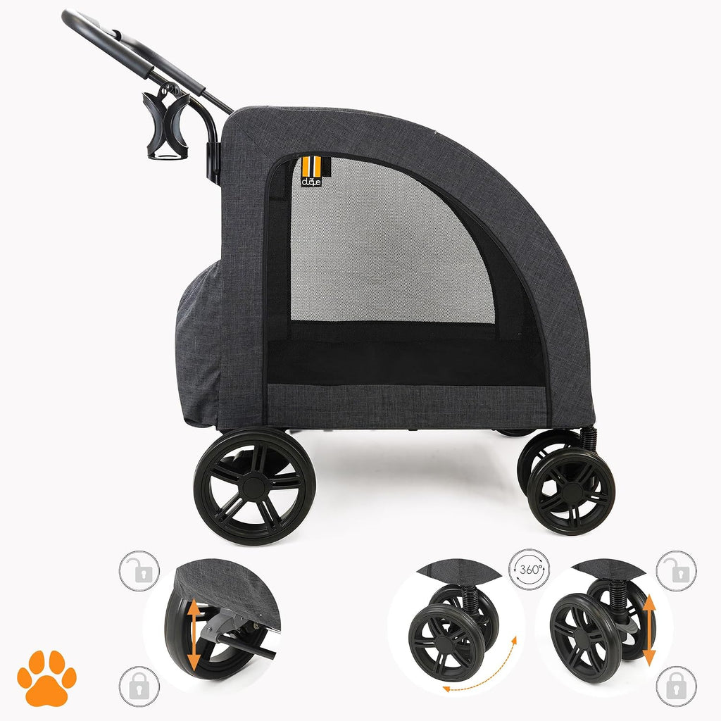 chester raincover pet stroller - melange black showing dimensions