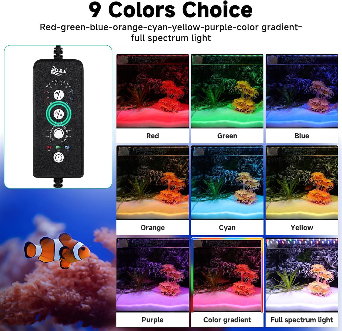 aqqa led aquarium light, 24/7 & diy mode, close-up detail