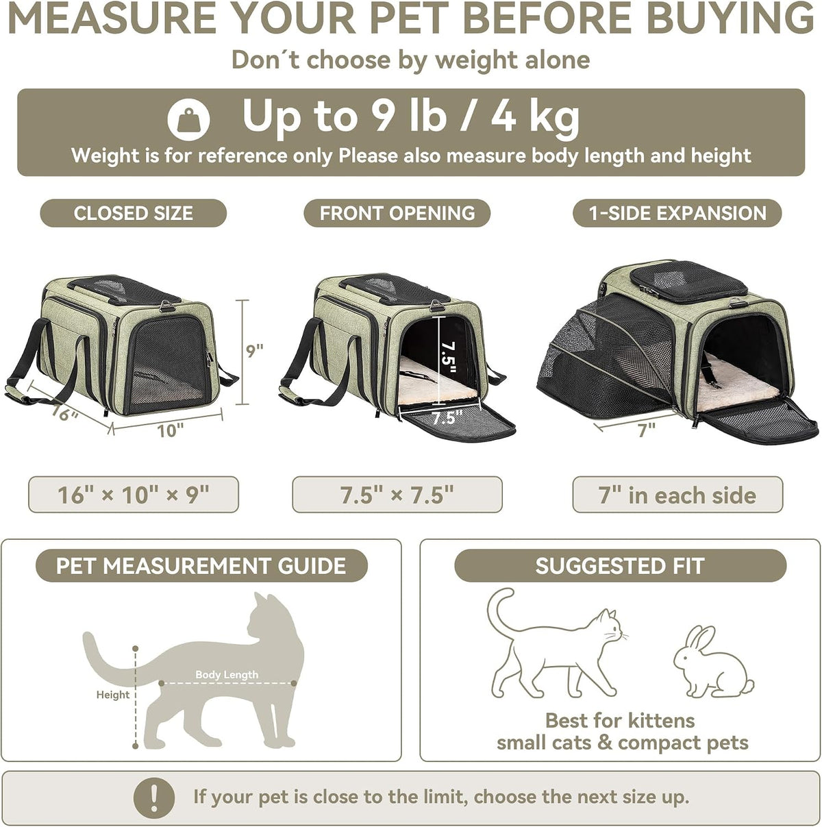 petsfit small expandable cat carrier for air travel shown in use