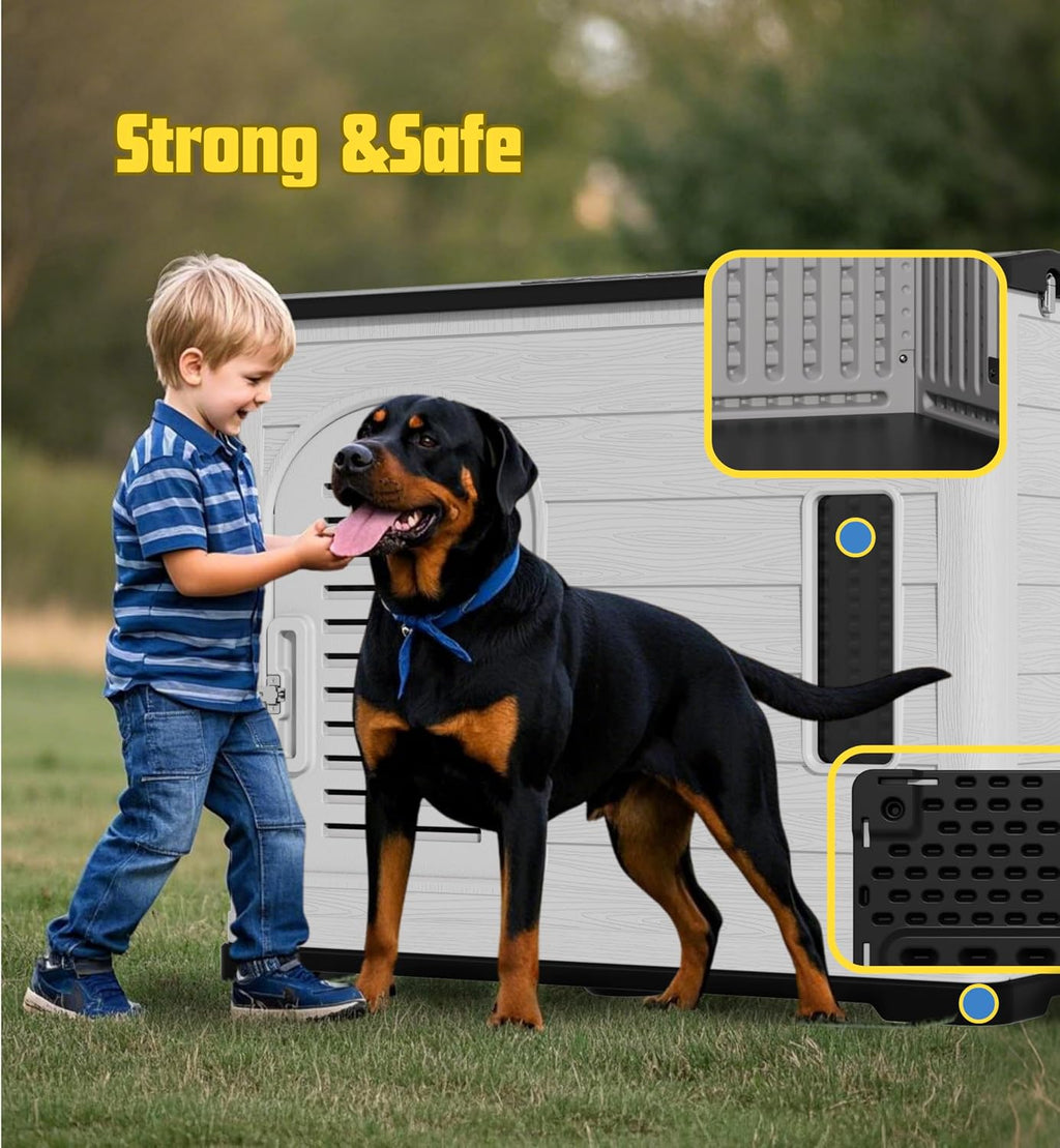 xlarge durable plastic dog house for big dogs showing dimensions