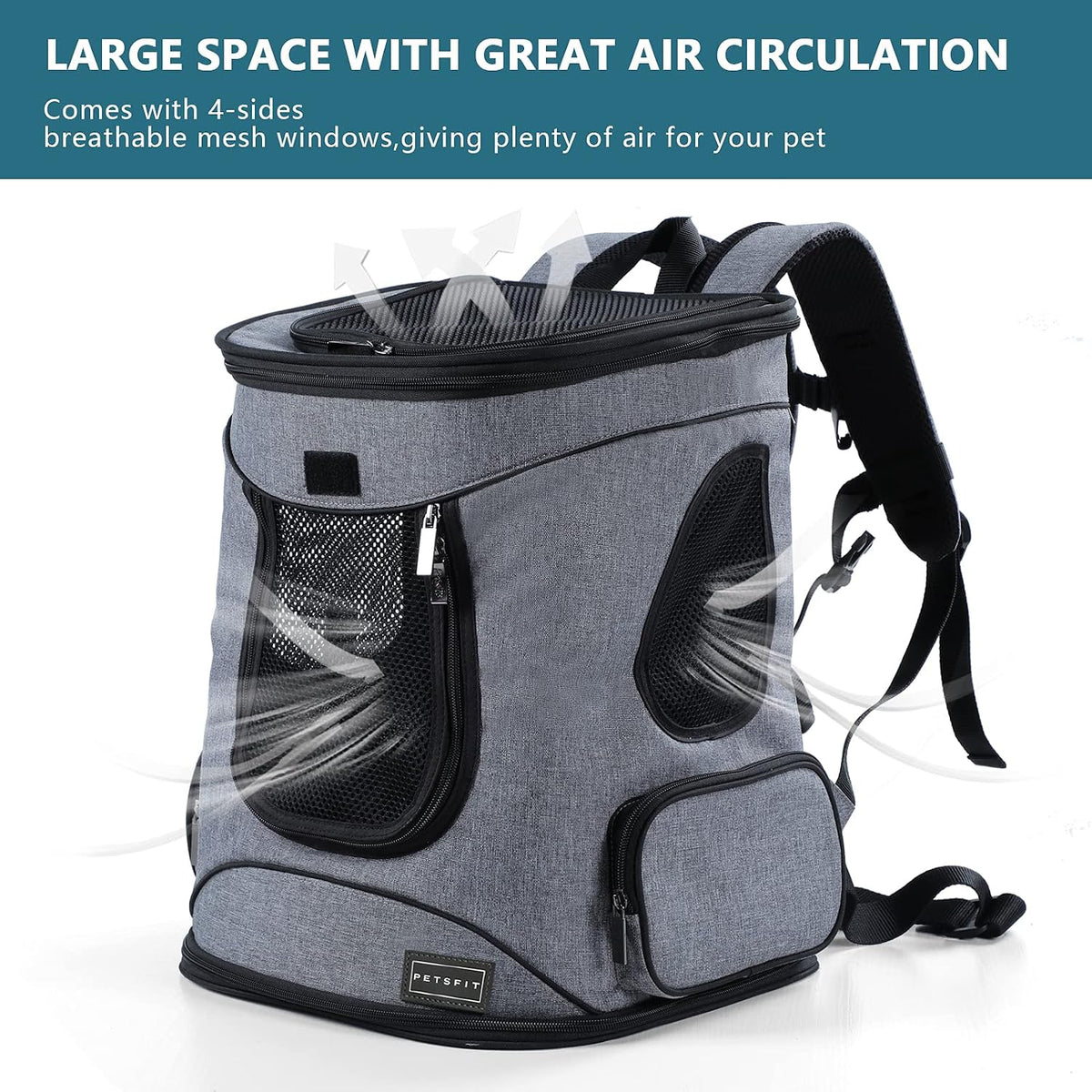 petsfit dog and cat backpack carrier, padded waist, front angle view
