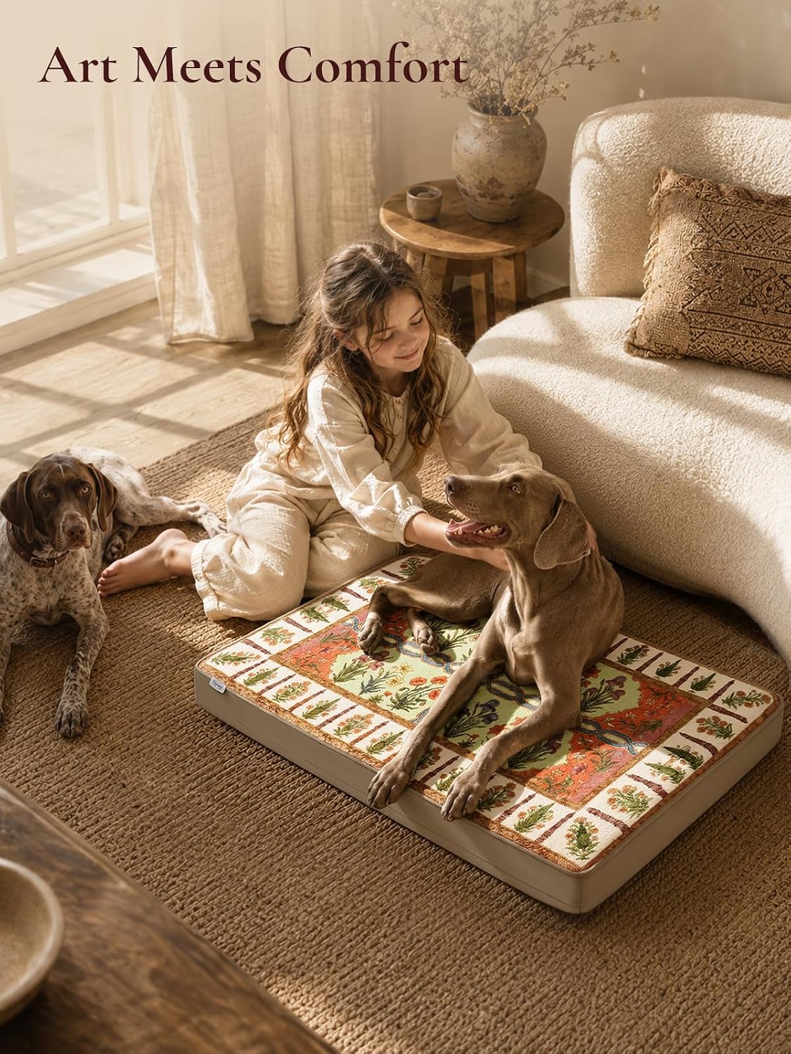 exsnugy orthopedic washable dog bed boho crate pet shown in use