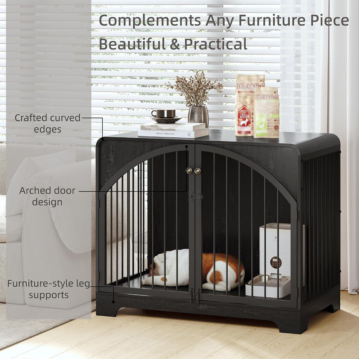 40" farmhouse dog crate furniture for large/medium dogs, close-up detail