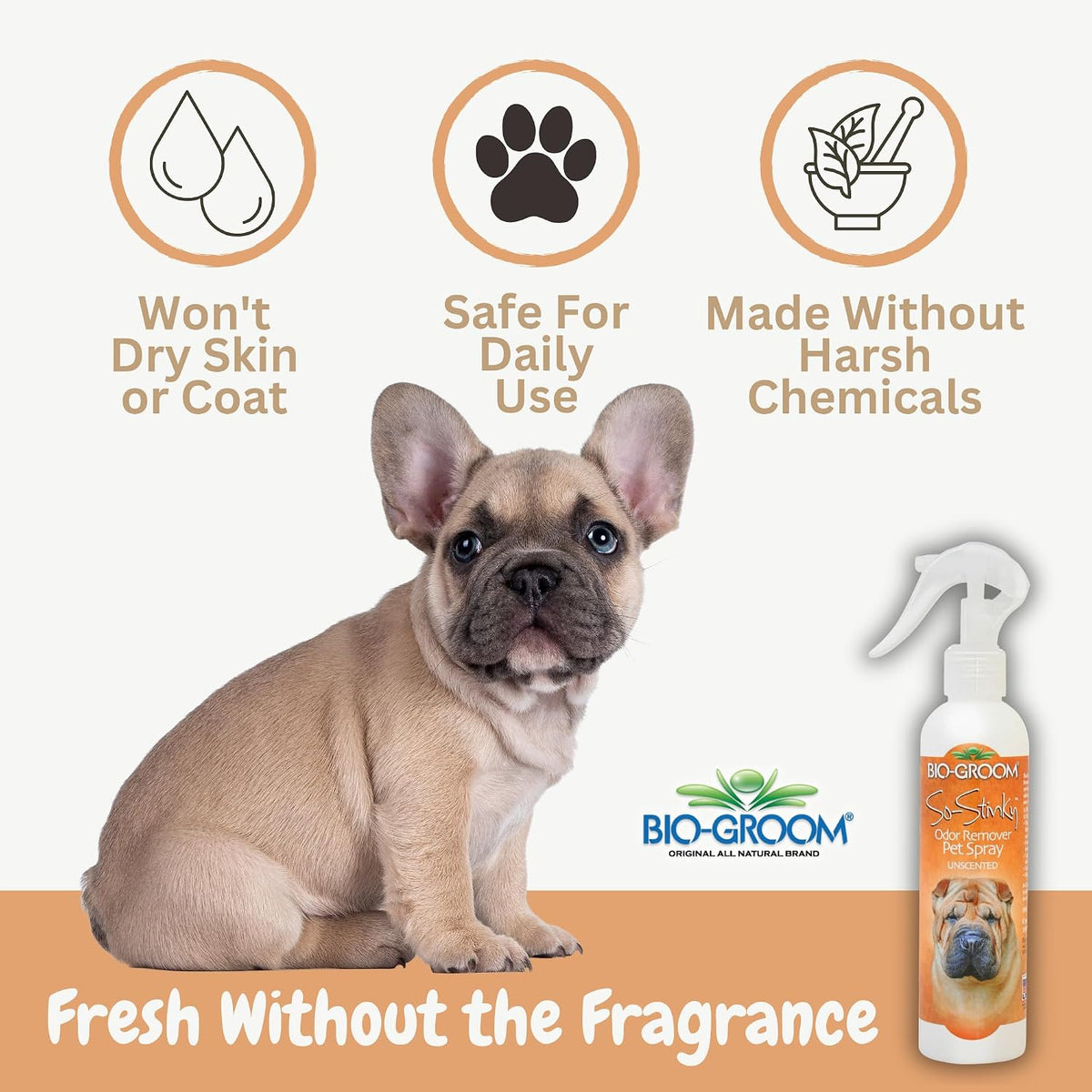 bio-groom odor remover pet spray, so-stinky unscented, 1, close-up detail